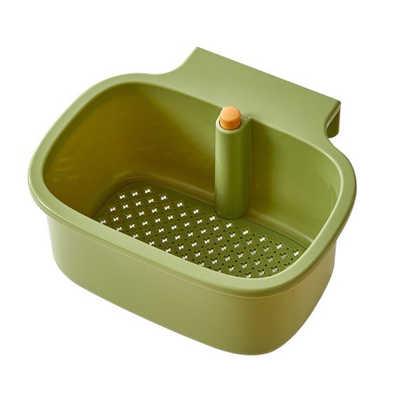 Efficient kitchen hanging food drainer basket with fine mesh filter, designed to trap small food debris and save countertop space while maintaining sink hygiene (Is green)