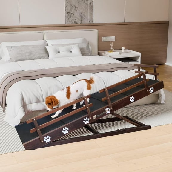 Efficraft 63 Inch Dog Ramp, 6 Level Adjustable Folding Pet Ramp for High Beds, Supports Up to 40 Inches, Portable Wood Ramp for Senior Medium and Large Dogs and Cats