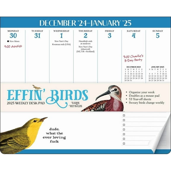 Effin' Birds 2025 Weekly Desk Pad Calendar, (Paperback)