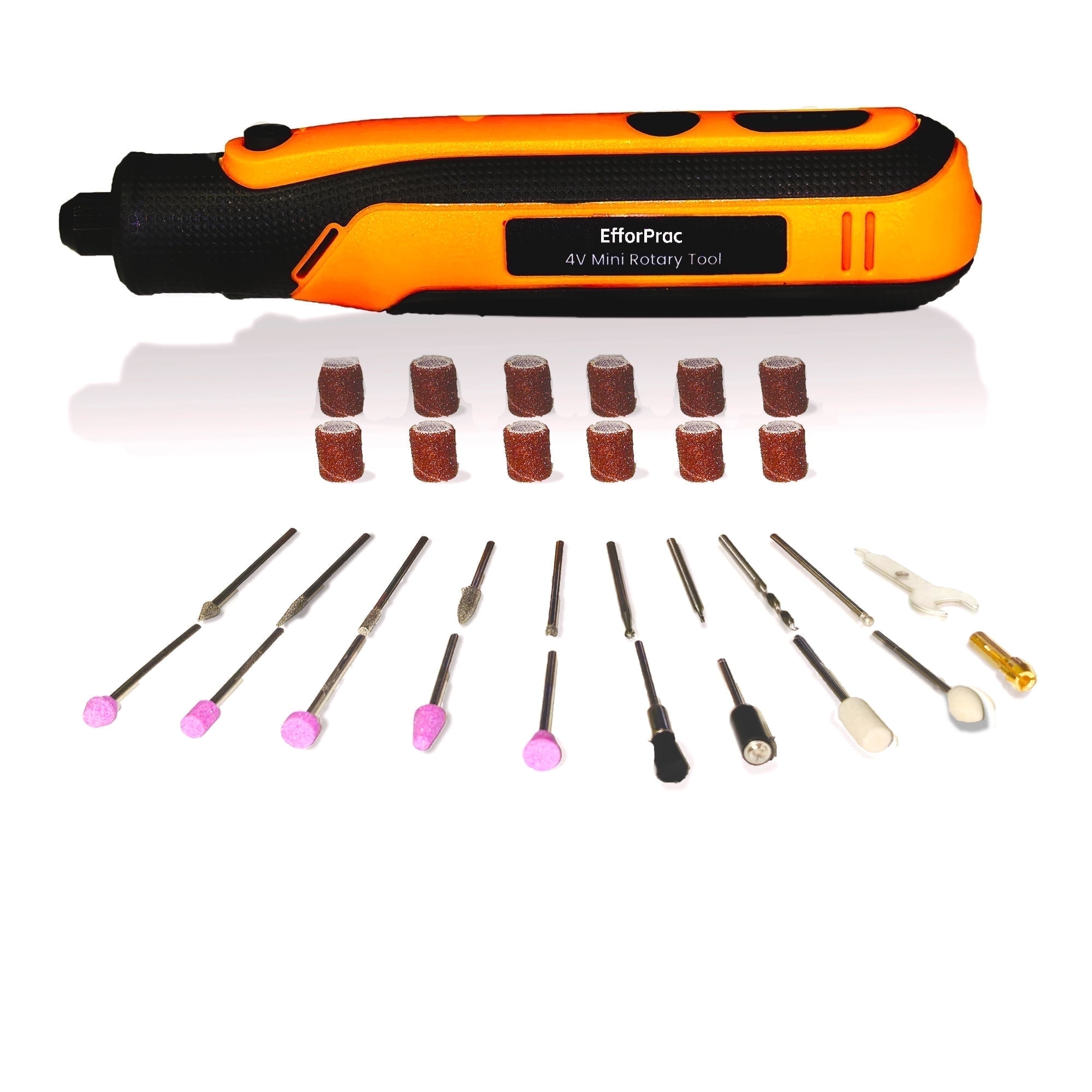 EfforPrac 4V Mini Cordless Rotary Tool Kit with 32 Accessories for Nails Grinding Polishing Woodworking, DIY Crafts Engraving (Orange)