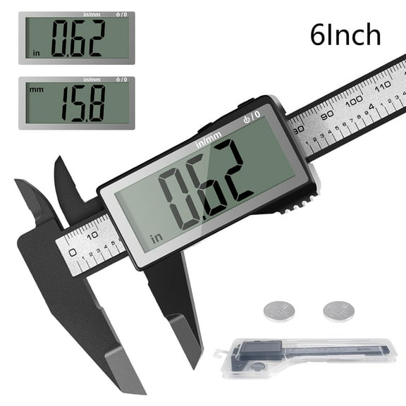 EfforPrac Plastic Digital Caliper 6 inch,±0.01''/0.2mm Calipers with Large LCD Screen,Inch/Millimeter Conversion, Auto-off Feature for 3D Printing, Jewelers, Woodworkers