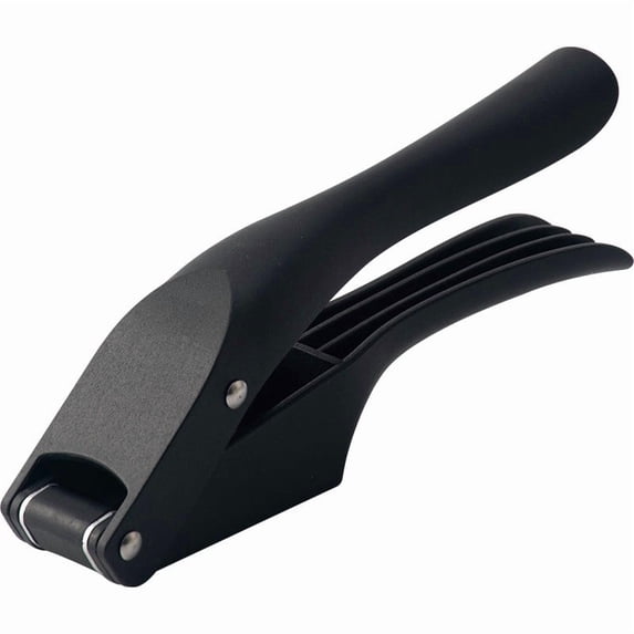 Effortless 2-in-1 Garlic Press & Slicer - Heavy Duty Stainless Steel, Non-Slip Handle, Dishwasher Safe Kitchen Tool for Fresh Garlic Paste & Uniform Slices Black