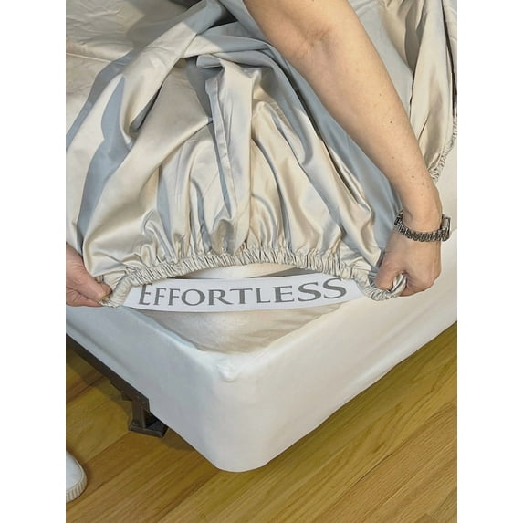 Effortless Bedding Fitted Bottom Sheet Standard Size Fits up to 13" Depth with New Elastic Grip 4 Corner Straps for Adjustable Beds Certified 100% Egyptian Cotton Extra Long Staple 500TC Sateen Weave