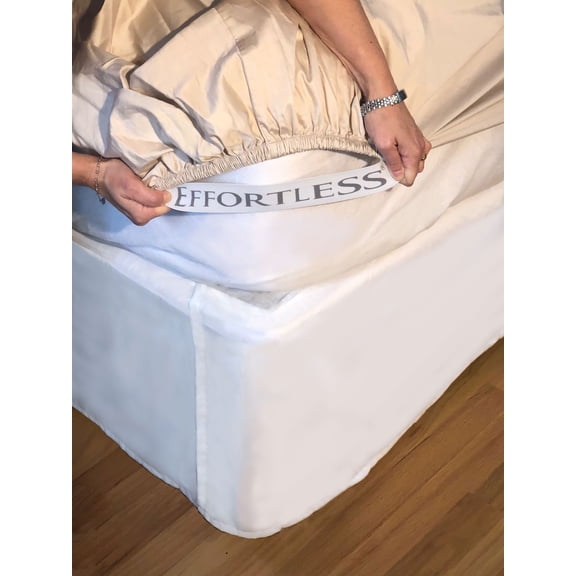 Effortless Bedding Fitted Bottom Sheet Standard Size Fits up to 13" Depth with New Elastic Grip 4 Corner Straps for Adjustable Beds Certified 100% Egyptian Cotton Extra Long Staple 500TC Sateen Weave