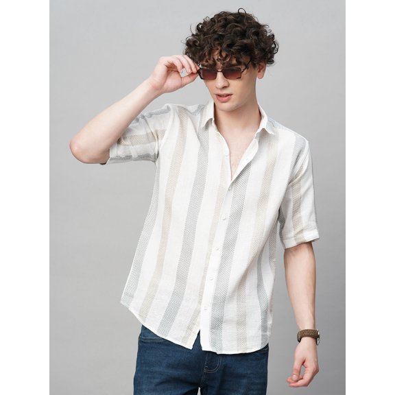 Effortless Cultured Crochet Striped Half Sleeves Men's Shirt
