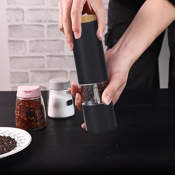 Effortless Electric Pepper Grinder Mill, ZzCityTK Automatic Battery-Operated Kitchen Tool with Adjustable Coarseness, Convenient Push-Button Spice Dispenser for Cooking Baking Gifting, Black