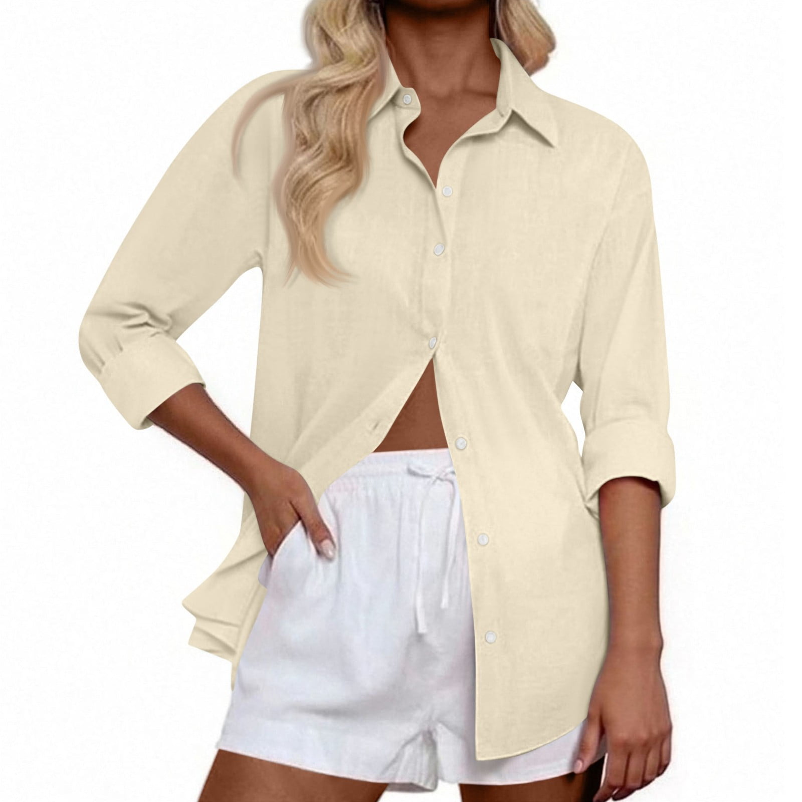 Solid Color Button Up Basic Long Sleeve Shirt