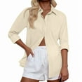 thumbnail image 1 of Effortless Solid Color Everyday Shirt, Long Sleeve Button-Up Top with Airy Loose Fit & Moisture-Wicking Comfort Technology,Beige M, 1 of 5