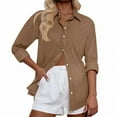thumbnail image 1 of Effortless Solid Color Everyday Shirt, Long Sleeve Button-Up Top with Airy Loose Fit & Moisture-Wicking Comfort Technology,Light Brown 2XL, 1 of 5