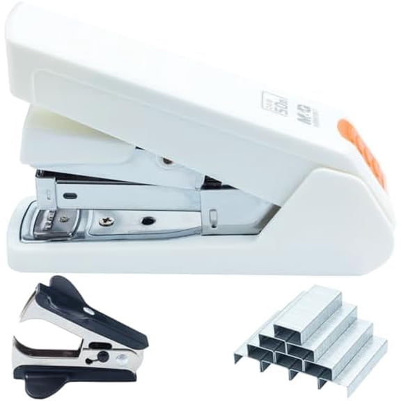 Effortless Stapler 50 Sheet Capacity One-Touch Stapling, Heavy Duty Desktop Stapler Includes 1000 Staples and Remover, Portable Handheld Staplers for Home & Office (White)