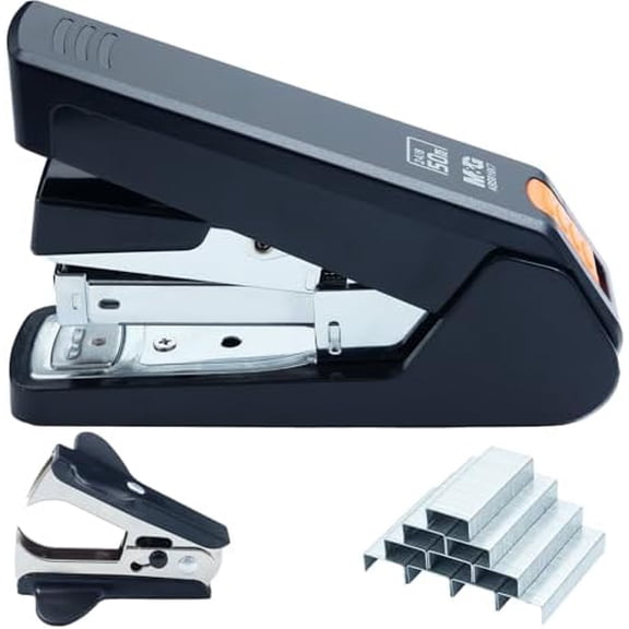 Effortless Stapler 50 Sheet Capacity One-Touch Stapling, Heavy Duty Desktop Stapler Includes 1000 Staples and Remover, Portable Handheld Staplers for Home Office (Black)