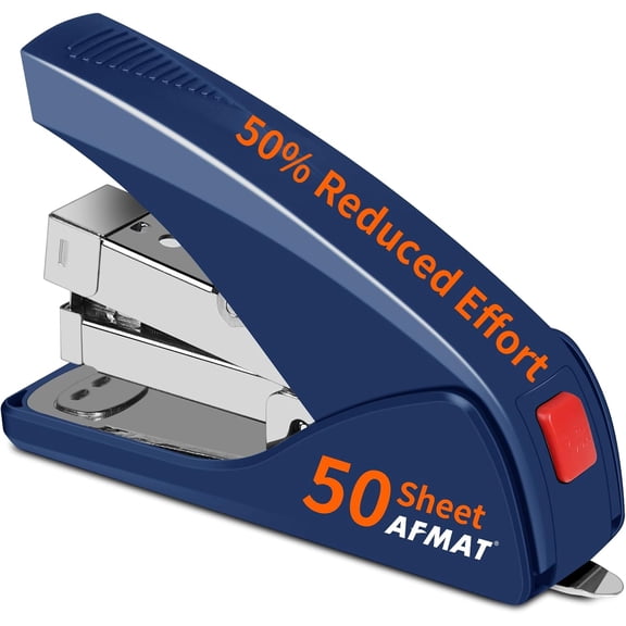 Effortless Stapler for Desk, 50 Sheet Capacity, Low Force, Built-in Staple Remover, One Finger Touch Stapling Desktop Stapler, Portable & Space Save Size, Good for Home & Office ES10(Blue)