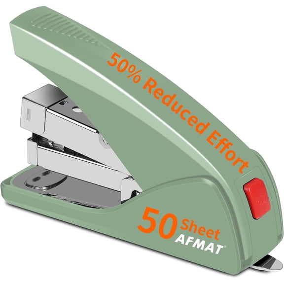 Effortless Stapler for Desk, 50 Sheet Capacity, Low Force, Built-in Staple Remover, One Finger Touch Stapling Desktop Stapler, Portable & Space Save Size, Good for Home & Office ES10(Green)