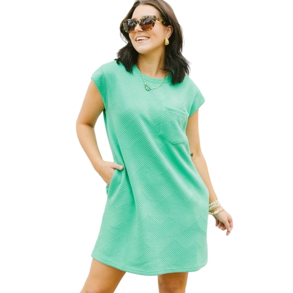 Effortlessly Stylish T-Shirt Dress in Mint Green - Patched Chest Pocket Detail