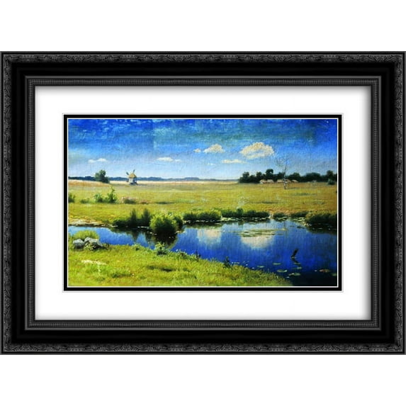 Efim Volkov 2x Matted 24x20 Black Ornate Framed Art Print 'River in Ukraine'