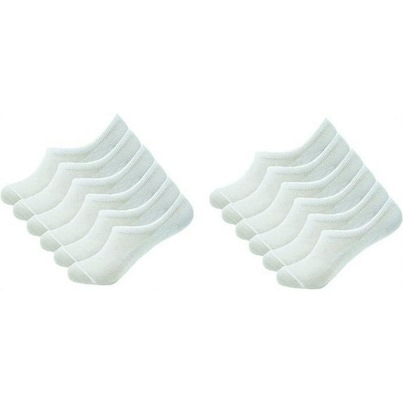 Efit Womens 6-12 pairs Ankle Boat Liner Invisible No Show Low Cut Solid Cotton Socks Size 9-11(White)