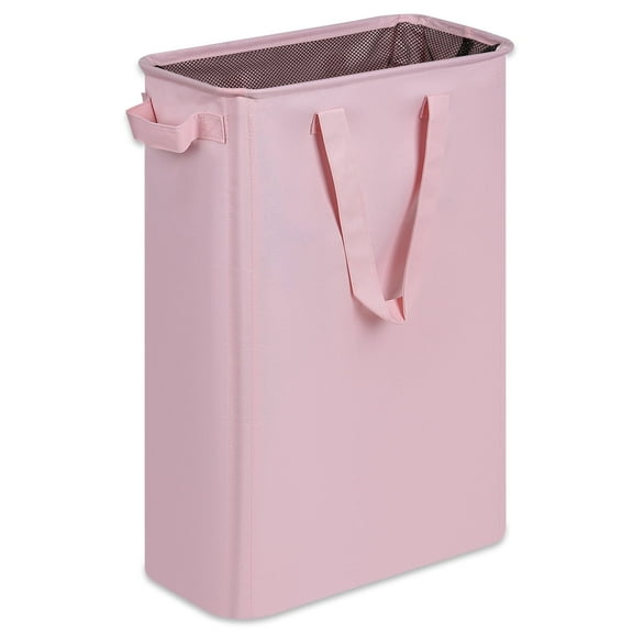 Efluky Laundry Basket,48L Dirty Clothes Basket with Handles, Foldable Laundry Basket for Clothes, Slim Laundry Hamper for Laundry Room, Dorm and Bedroom,Pink