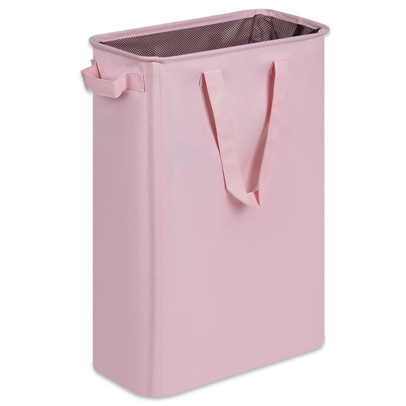Efluky Laundry Basket,48L Dirty Clothes Basket with Handles, Foldable Laundry Basket for Clothes, Slim Laundry Hamper for Laundry Room, Dorm and Bedroom,Pink