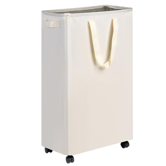 Efluky Laundry Basket,75L Slim Laundry Basket with Wheels, Rolling Laundry Basket for Clothes, Small Laundry Basket for Bedroom, Dorm and Laundry Room,Beige