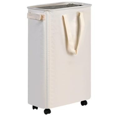 Efluky Laundry Basket, Slim Laundry Basket with Wheels, Rolling Laundry Basket for Clothes, Small Laundry Basket for Bedroom, Dorm and Laundry Room, 48L (12.7 Gallons) Beige