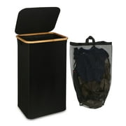 Efluky Laundry Basket with Lid and Removable Bag, 100L Tall Laundry Hamper with Bamboo Handles, Aesthetic Dirty Clothes Bin for Laundry Room, Bathroom, Bedroom and Dorm, Black