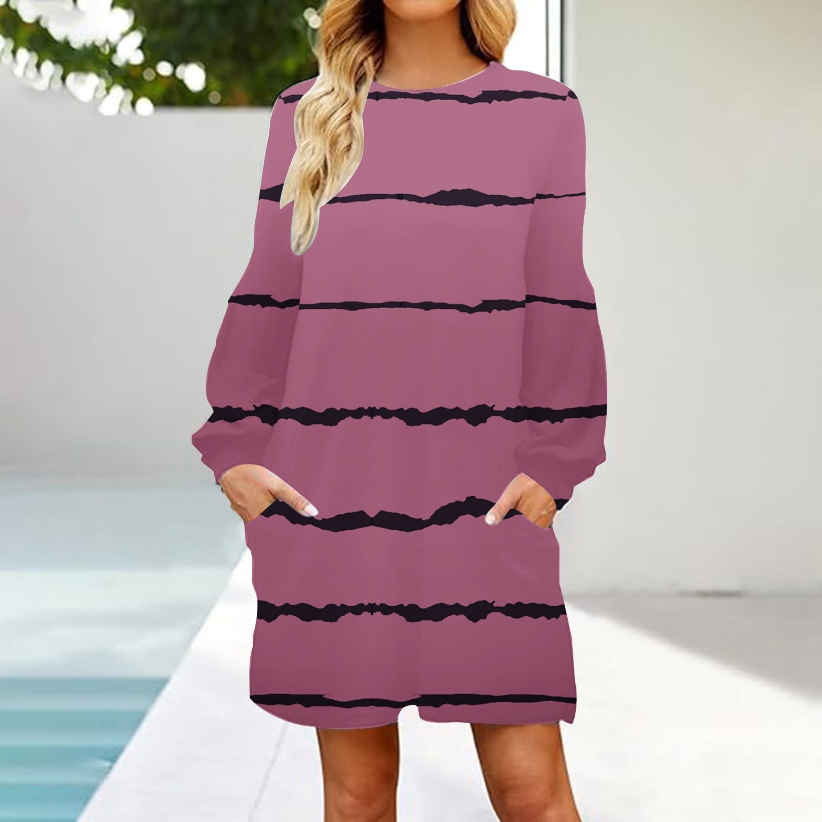 Efngkp Women Sweatshirt Dress Crew Neck Long Sleeve Pullover Patchwork