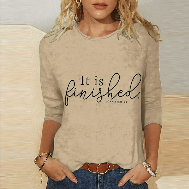 Efngkp Women's Easter Floral Print Round Neck 3/4 Sleeve T-Shirt/Blouse, Loose Fit Casual Spring Top, Holiday Comfort Wear
