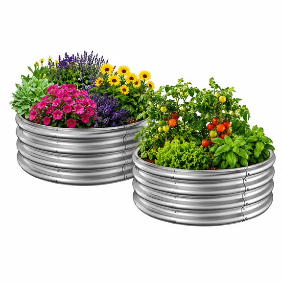 Efoee Galvanized Raised Garden Bed,2 Pack Metal Outdoor Raised Beds Kit for Vegetables,Flowers,Herbs,2x2x1ft,Brown