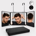 thumbnail image 1 of Efoee 3 Way Mirror for Hair Cutting with LED, Foldable Makeup Mirror,Rechargeable 360°,5X Magnifier,for Makeup and Styling,Black, 1 of 9