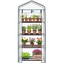 Efoee 4 Tier Mini Greenhouse with PVC Cover & Roll-Up Zipper Door, Portable Waterproof Greenhouse for Garden Backyard, 27" x 19" x 62", Transparent