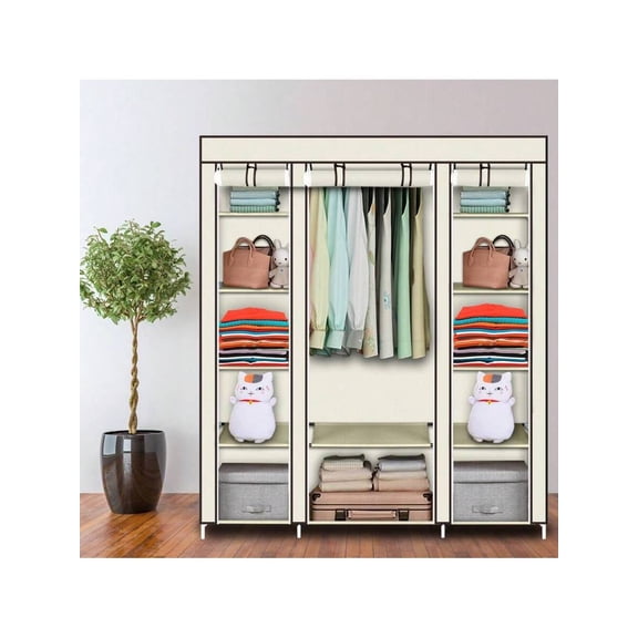 Efoee 69 Inch Wardrobe Organizer, Bedroom Portable Wardrobe, Clothes With Non-Woven Cover, Clothes Storage Rack, 58 X 17x 69 Inch, 12 Compartments, Black