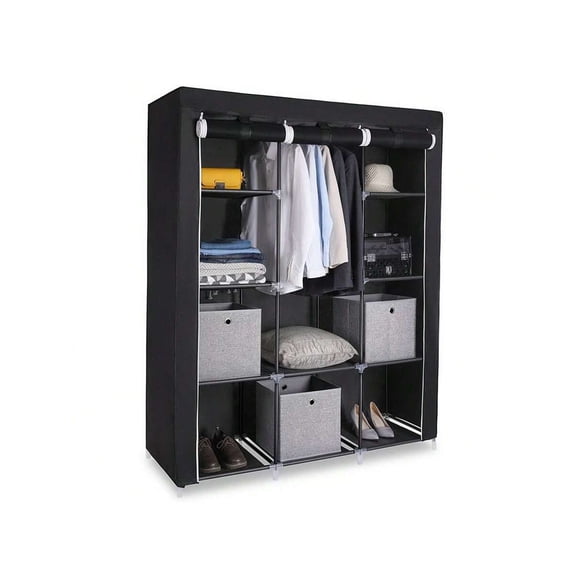 Efoee 71" Portable Wardrobe, Freestanding Wardrobe With Non-Woven Fabric, Closet Storage Organizer With 8 Shelves And 3 Clothes Rails, Easy To Assemble (49.2" X 17" X 70.9"), Gray