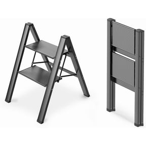 Efoee Aluminum alloy 2 Step Ladder, Folding Step Stool with Anti-Slip Pedal, Lightweight Portable Ladder for Kitchen,Home, Workplace, 330lbs Capacity, Black