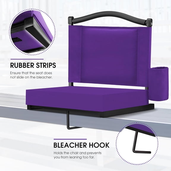 Efoee Bleacher seat for Sport, Stadium Seats with Back Support and Thick Cushion, Bleacher Chairs with Shoulder Strap and Side Pocket, Stadium Seat for Bleachers, Perfect for Sports Events