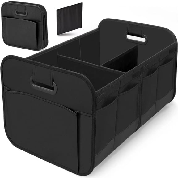 Efoee Car Trunk Organizer, Collapsible Multi-Compartment Organizer,Large Capacity Car Trunk Storage Organizer with Handle for Any Cars and SUV, Black