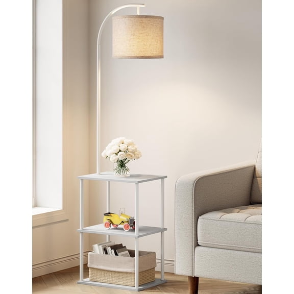 Efoee Floor Lamp with Table, Night Stand with Lamp, Narrow Side Table with 3CCT LED Bulb, Small Coffee Table, Modern End Table with Storage Shelves for Living Room Bedroom Home Décor