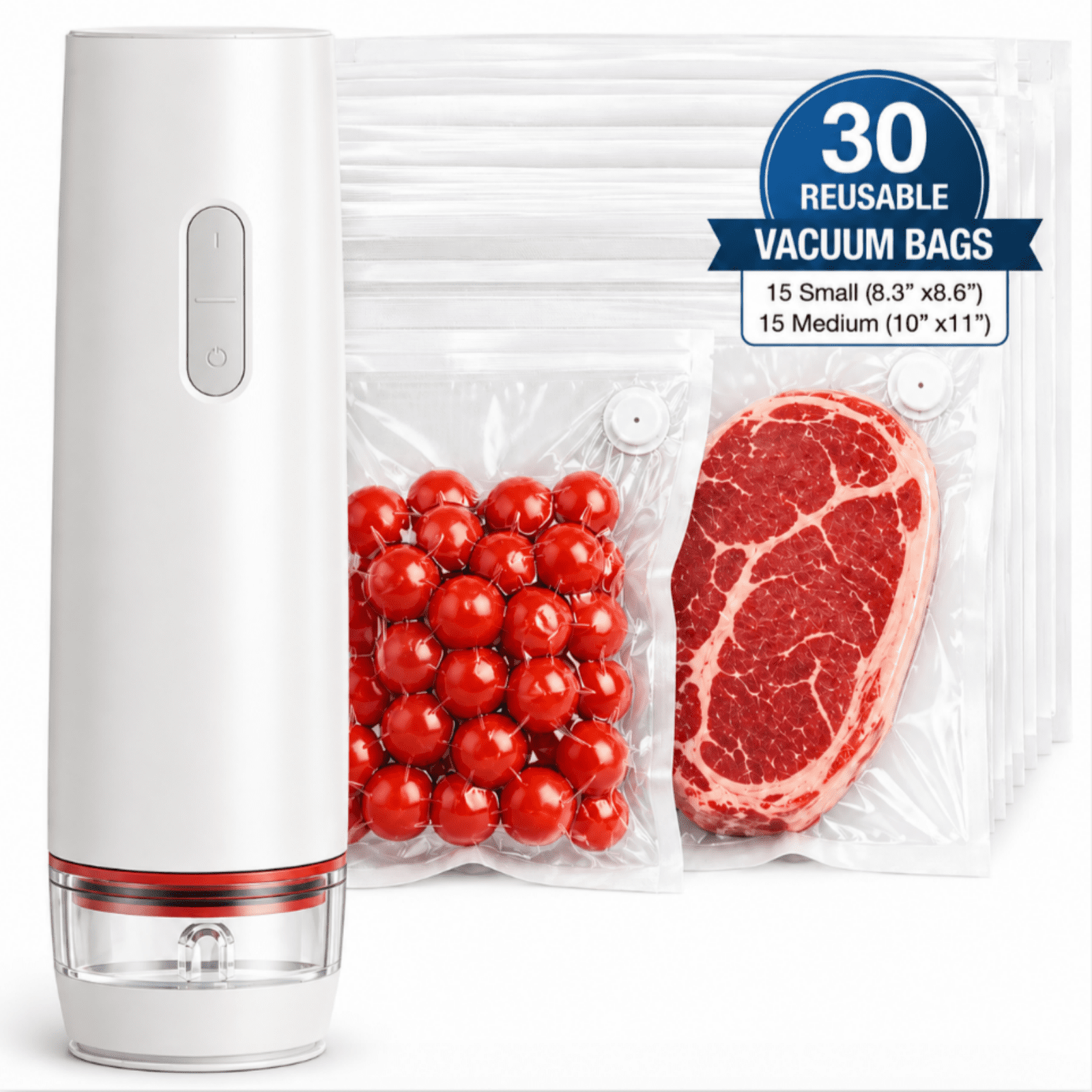 Efoee Handheld Vacuum Sealer, Compact Food Vacuum Sealer with 30 Reusable Bags for Sous-Vide,Meal Prep and Food Fresh Preservation for Kitchen