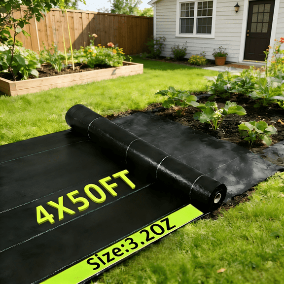 Efoee Heavy Duty Weed Barrier Landscape Fabric, 4ft X 50ft Black PP Woven Ground Cover, for Outdoor Gardening,3.2Oz