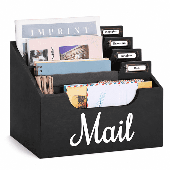 Efoee Mail Organizer for Desk,Wall Mounted Paper Organizer with Adjustable Dividers,Home Office Accessories for Letter/A4,File,Ipad,Books,Notes Etc,Black