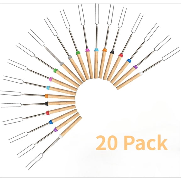Efoee Marshmallow Roasting Sticks,Smores Skewers for Fire Pit Kit,Hot Dog Camping Accessories Campfire Marshmellow 32 Inch Long Fork,20 Pack