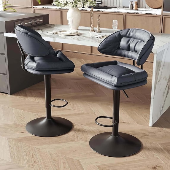 Efoee Modern Bar Stools Set of 2, Adjustable Swivel Counter Height Barstools, Double-Layer Cushion Upholstered Swivel Bar Chairs with Backrest for Home, Kitchen Island