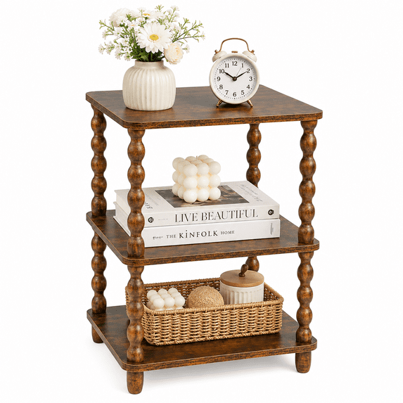 Efoee Side Table,Small End Table with Storage Shelf, Modern Bedside Table Night Stand for Living Room, Bedroom, Office and Small Spaces,Rustic Brown