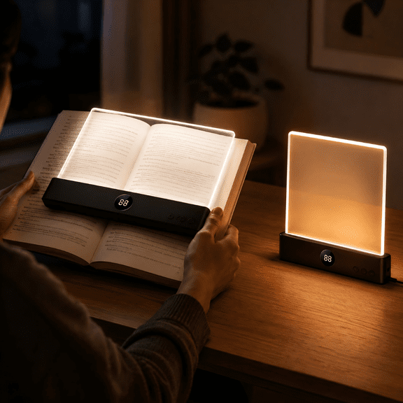 Efoee Smart LED Book Light for Reading at Night, Timer Function, Eye-Caring Glow, Rechargeable Transparent Flat Reading Light with 3 Color Modes, Doodleable Design, Black