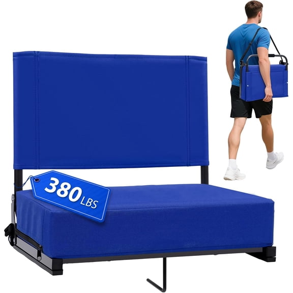 Efoee Stadium Seats with Back Support - Padded Portable Bleacher Seat with Handle Shoulder Strap - 18.4in Wide Bleacher Chair with Back and Cushion for Sports & Outdoor Events