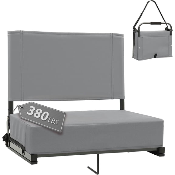 Efoee Stadium Seats with Back Support - Padded Portable Bleacher Seat with Handle Shoulder Strap - 18.4in Wide Bleacher Chair with Back and Cushion for Sports & Outdoor Events