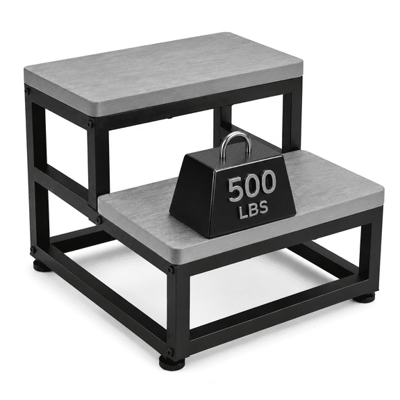 Efoee Two Step Stool, Bed Step Foot Stool with Adjustable Non-Slip Feet for Adults, Portable Sturdy Metal Frame Stepping for Kitchen,Bathroom,Bedroom,Living Room, Indoor or Outdoor Use, Grey
