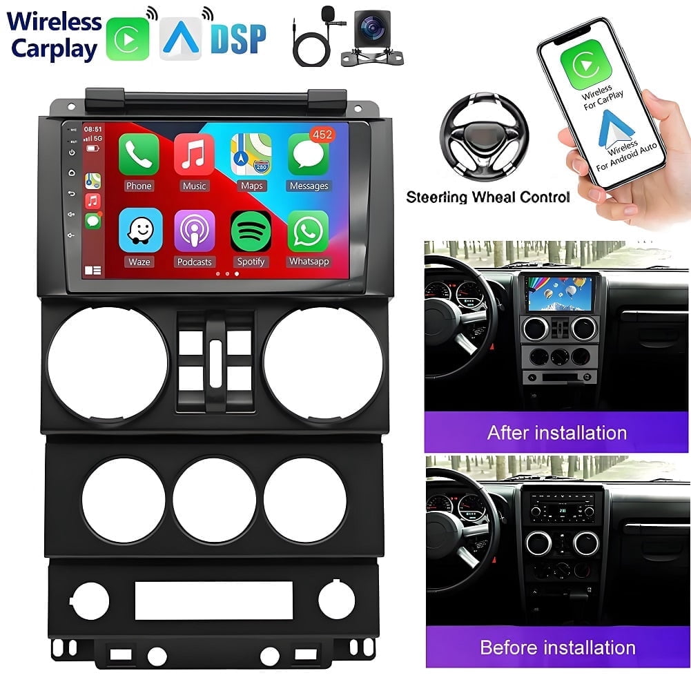 Eforcas 2+32G Android Car Stereo Audio for Jeep Wrangler JK 2007-2012 ...