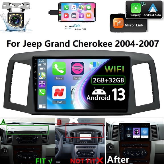Eforcase 10" IPS Screen Android 13 Car Stereo for Jeep Grand Cherokee 2004-2007 Compatible with Carplay Android Auto DSP BT 2+32GB