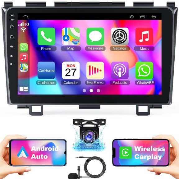 Eforcase 4+64G Android 13 Car Stereo for Honda CRV 2007 - 2011 Radio, 9" Touch Screen with Carplay Android auto Aftermarket Radio Bluetooth WiFi GPS FM Support Mirror Link Car Play Screen
