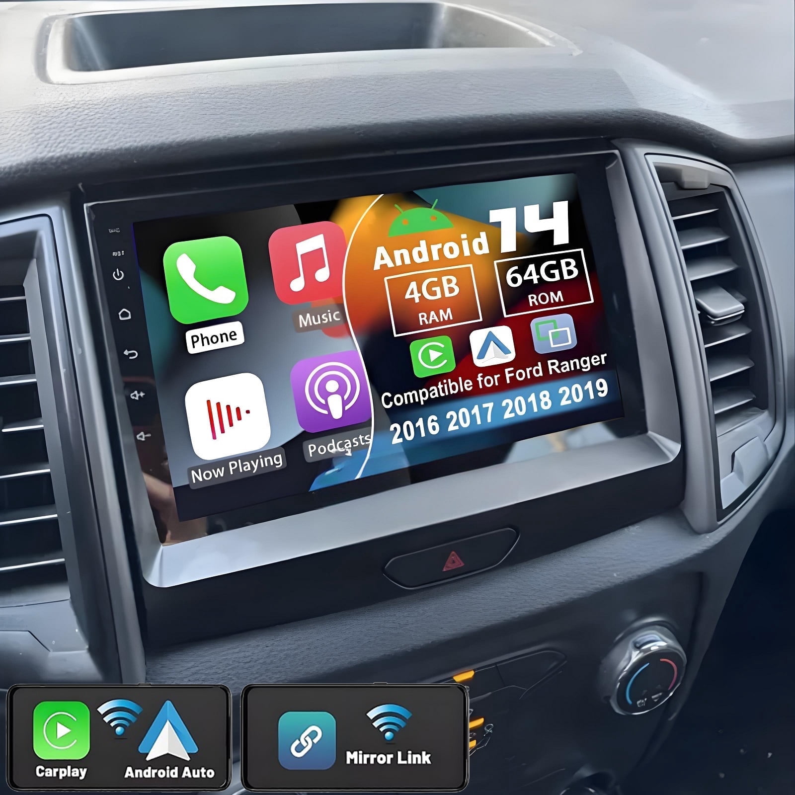 8-Core Android Car Stereo For Ford F150/F250/Fusion/Explorer - 4+64GB, Wireless CarPlay, 7" IPS Screen